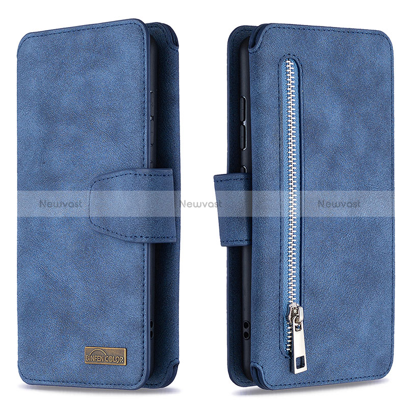 Leather Case Stands Flip Cover Holder B18F for Samsung Galaxy M40S Blue