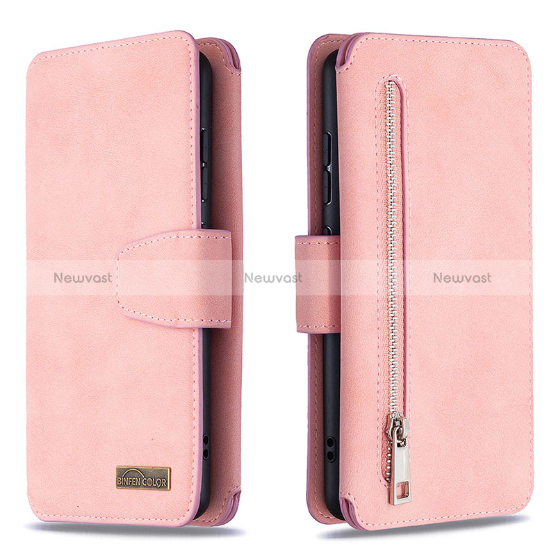 Leather Case Stands Flip Cover Holder B18F for Samsung Galaxy M40S Rose Gold