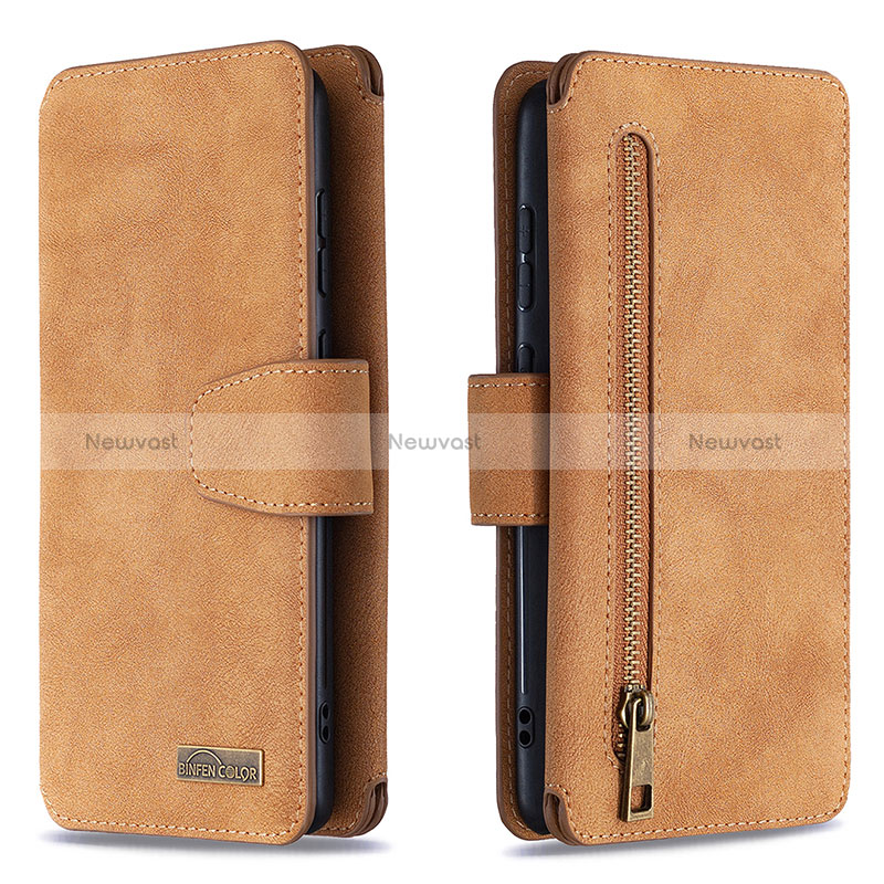 Leather Case Stands Flip Cover Holder B18F for Samsung Galaxy M60s Brown