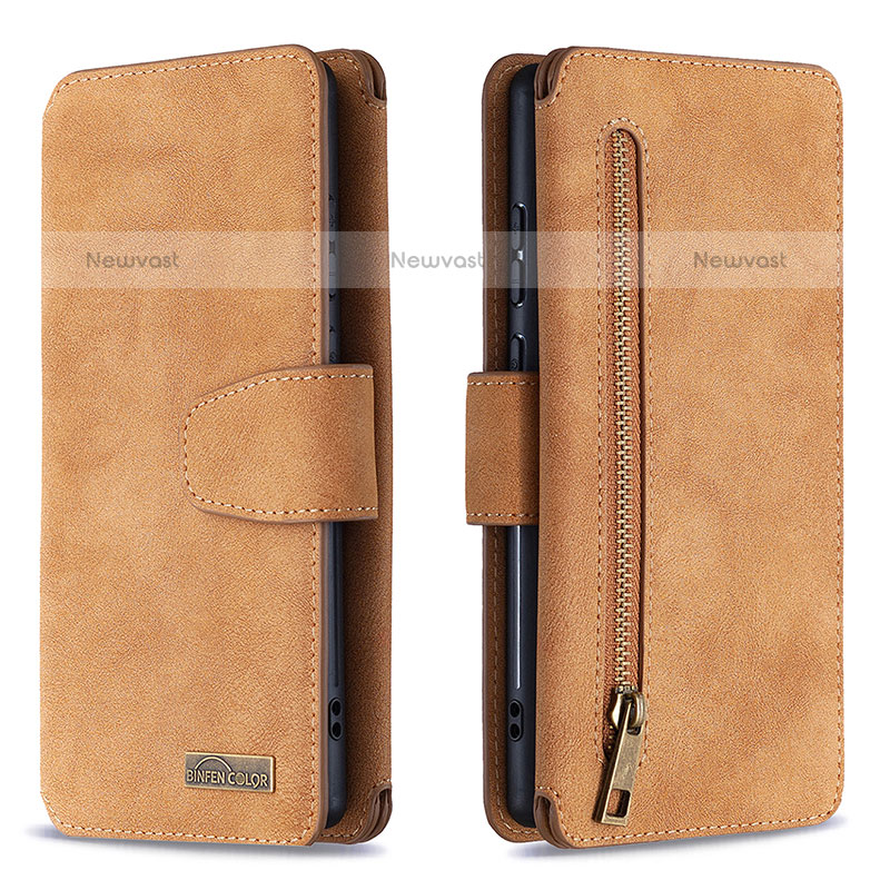 Leather Case Stands Flip Cover Holder B18F for Samsung Galaxy Note 20 5G Brown