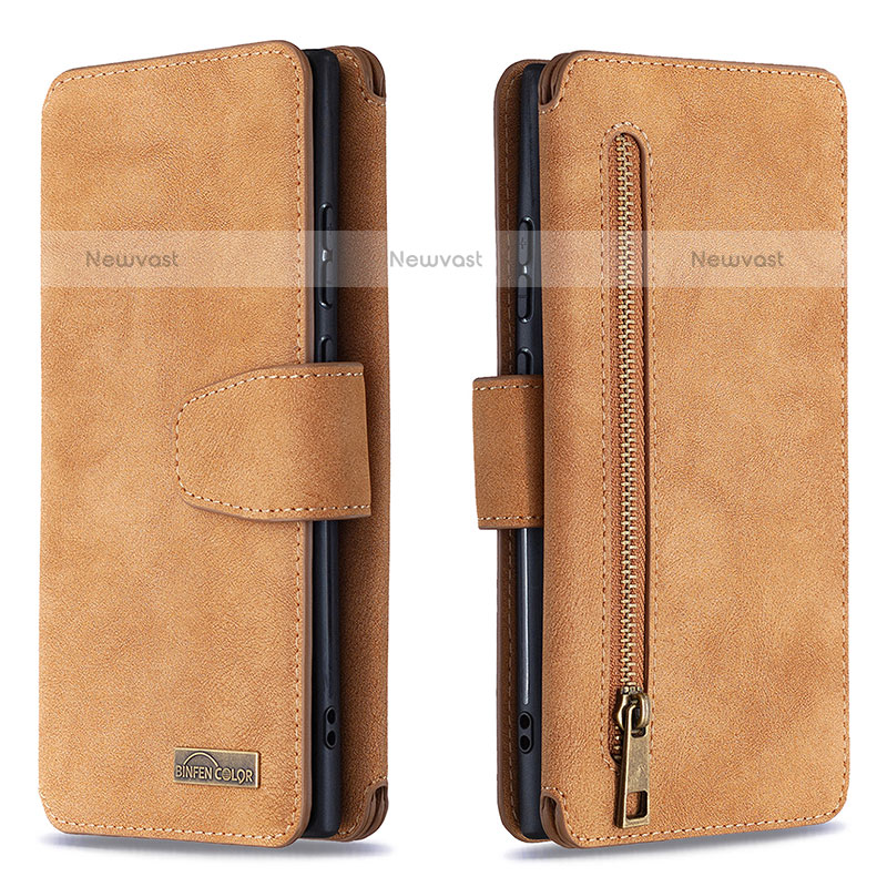 Leather Case Stands Flip Cover Holder B18F for Samsung Galaxy Note 20 Ultra 5G Brown