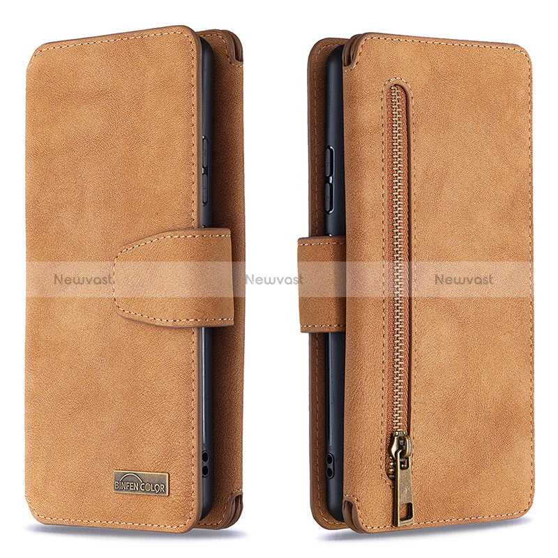 Leather Case Stands Flip Cover Holder B18F for Samsung Galaxy S10 Lite Brown