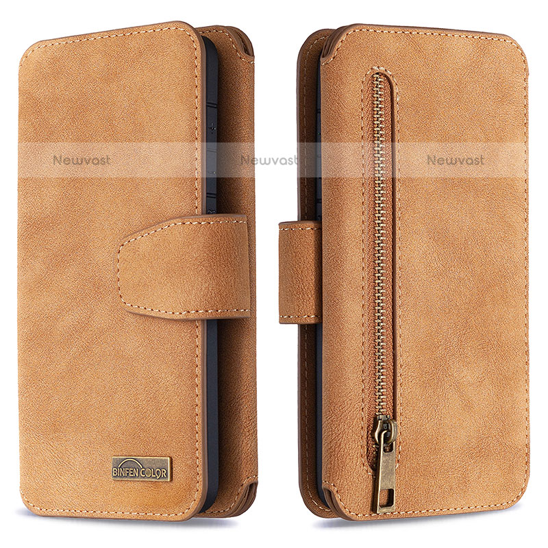 Leather Case Stands Flip Cover Holder B18F for Samsung Galaxy S20 5G Brown