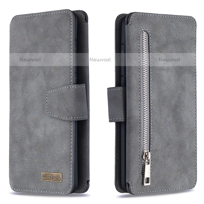 Leather Case Stands Flip Cover Holder B18F for Samsung Galaxy S20 Ultra Gray