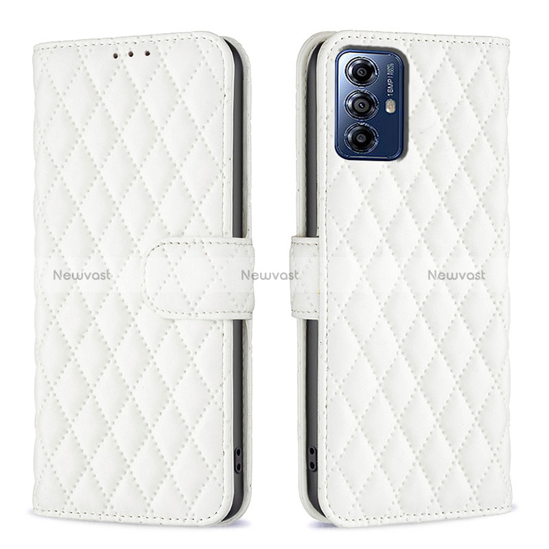 Leather Case Stands Flip Cover Holder B19F for Motorola Moto G Play (2023) White