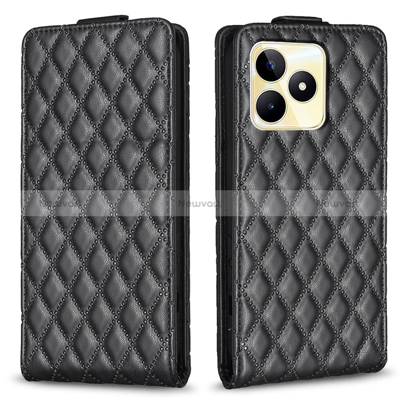 Leather Case Stands Flip Cover Holder B19F for Realme C51 Black