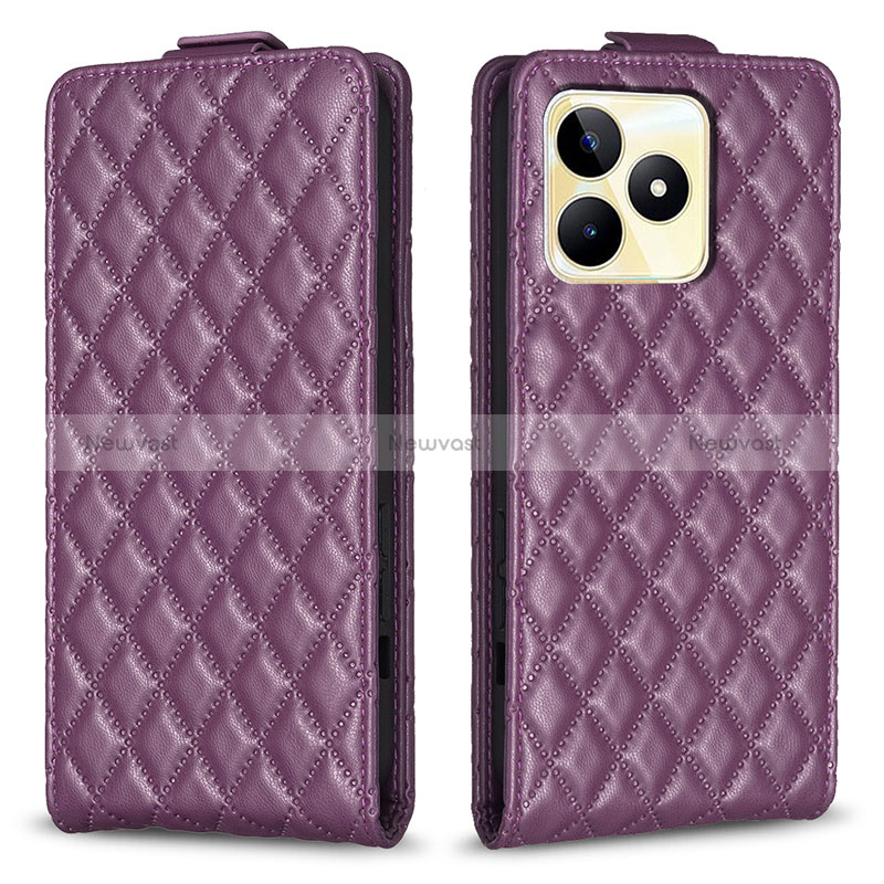 Leather Case Stands Flip Cover Holder B19F for Realme C51 Purple