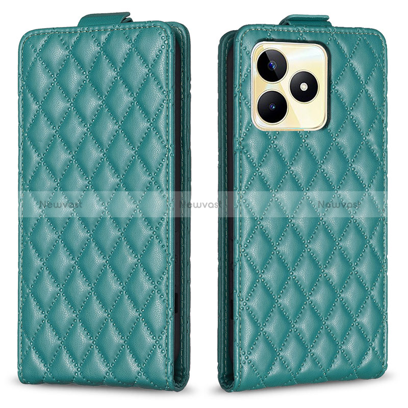 Leather Case Stands Flip Cover Holder B19F for Realme C67 Green