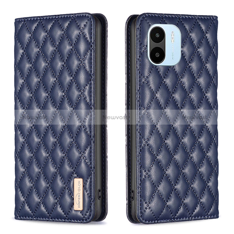 Leather Case Stands Flip Cover Holder B19F for Xiaomi Poco C50 Blue