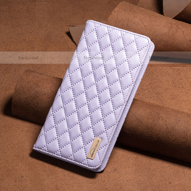 Leather Case Stands Flip Cover Holder B19F for Xiaomi Poco C65 Purple