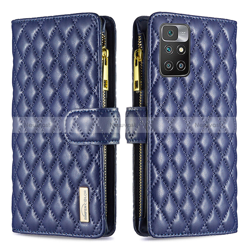 Leather Case Stands Flip Cover Holder B19F for Xiaomi Redmi 10 (2022) Blue