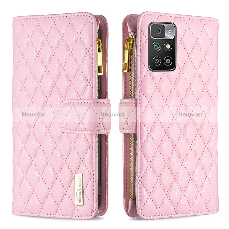 Leather Case Stands Flip Cover Holder B19F for Xiaomi Redmi 10 (2022) Rose Gold