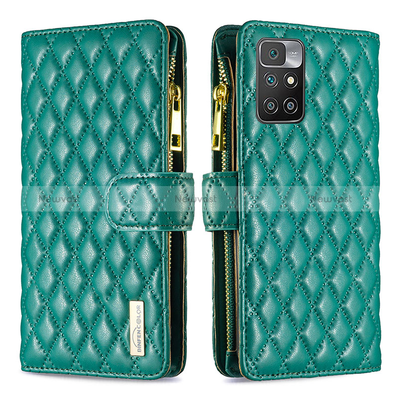 Leather Case Stands Flip Cover Holder B19F for Xiaomi Redmi 10 4G Green