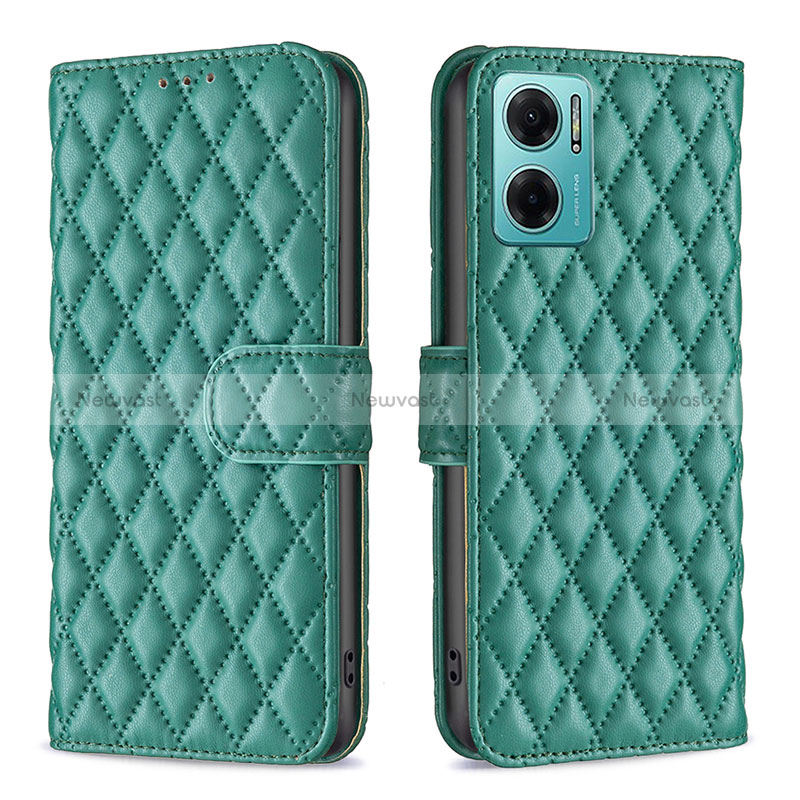 Leather Case Stands Flip Cover Holder B19F for Xiaomi Redmi 10 5G Green