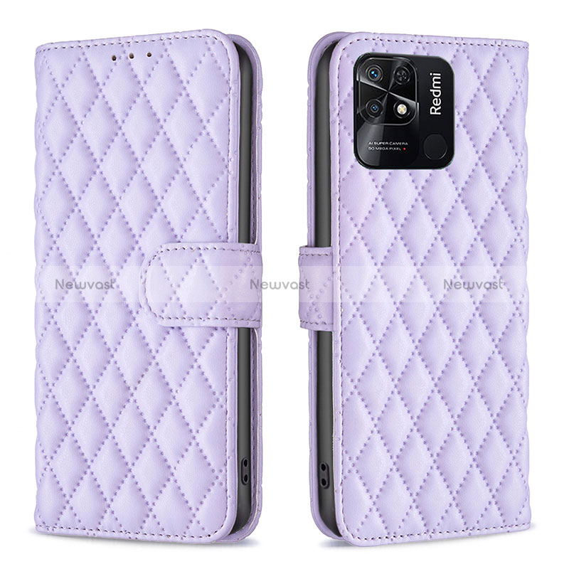 Leather Case Stands Flip Cover Holder B19F for Xiaomi Redmi 10 Power Purple