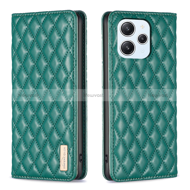 Leather Case Stands Flip Cover Holder B19F for Xiaomi Redmi 12 4G Green