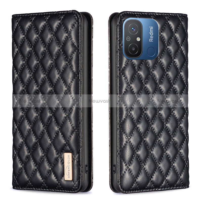 Leather Case Stands Flip Cover Holder B19F for Xiaomi Redmi 12C 4G Black