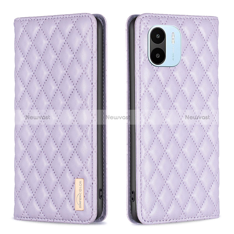 Leather Case Stands Flip Cover Holder B19F for Xiaomi Redmi A2 Plus Purple