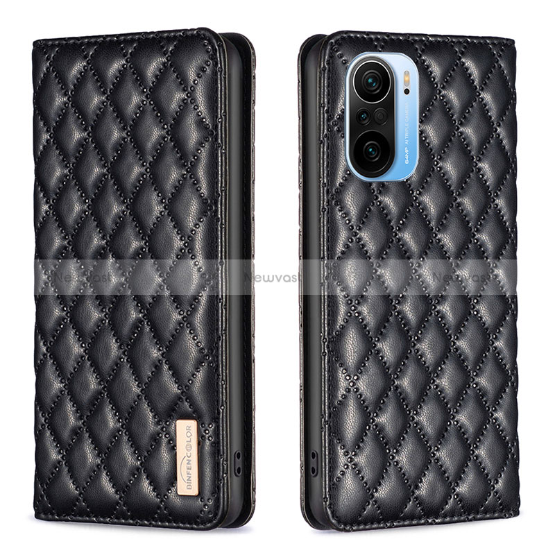 Leather Case Stands Flip Cover Holder B19F for Xiaomi Redmi K40 Pro+ Plus 5G Black