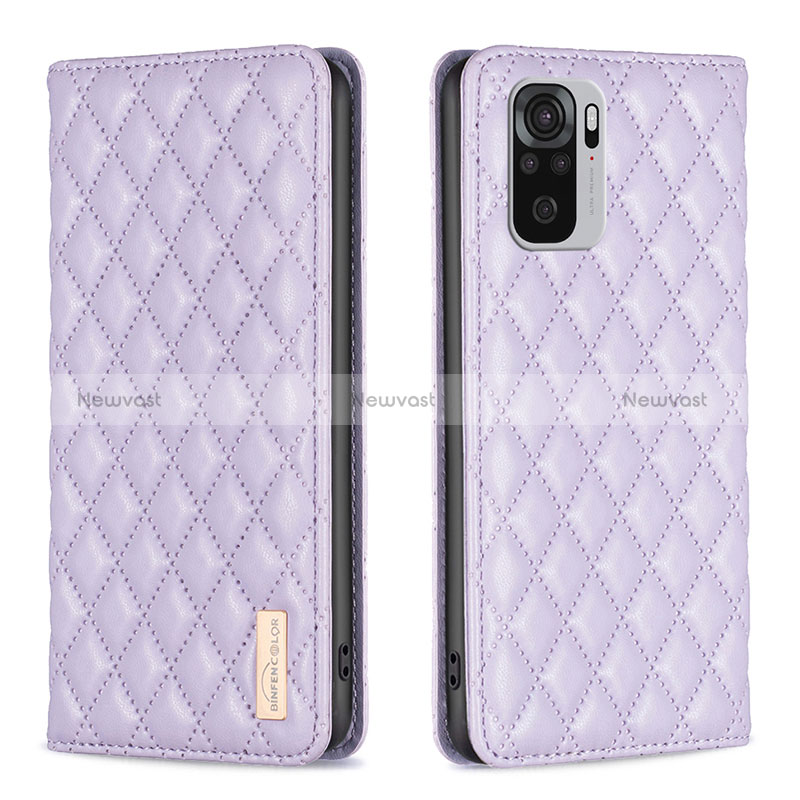 Leather Case Stands Flip Cover Holder B19F for Xiaomi Redmi Note 10 4G Purple