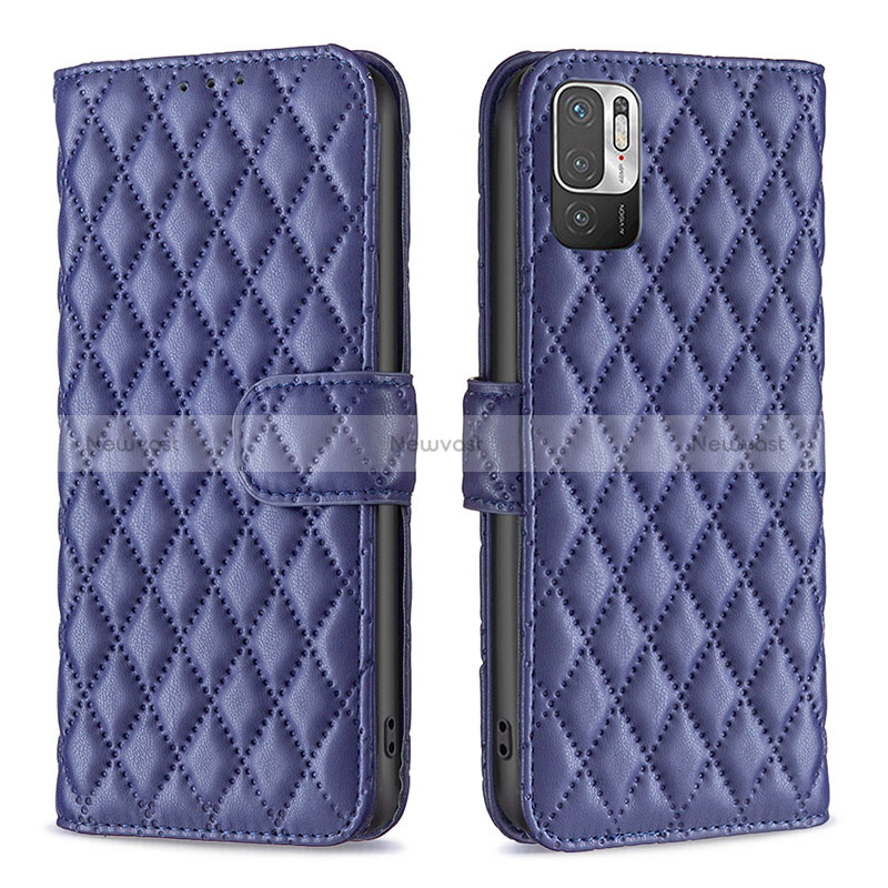 Leather Case Stands Flip Cover Holder B19F for Xiaomi Redmi Note 10 5G Blue