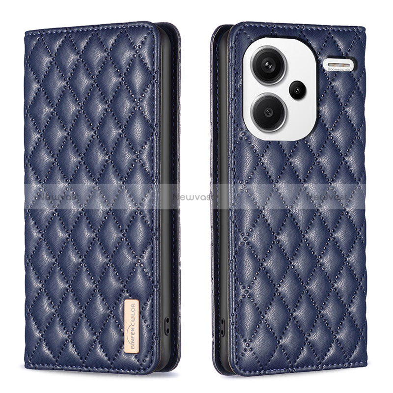 Leather Case Stands Flip Cover Holder B19F for Xiaomi Redmi Note 13 Pro+ Plus 5G Blue