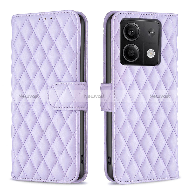 Leather Case Stands Flip Cover Holder B20F for Xiaomi Redmi Note 13 5G Purple