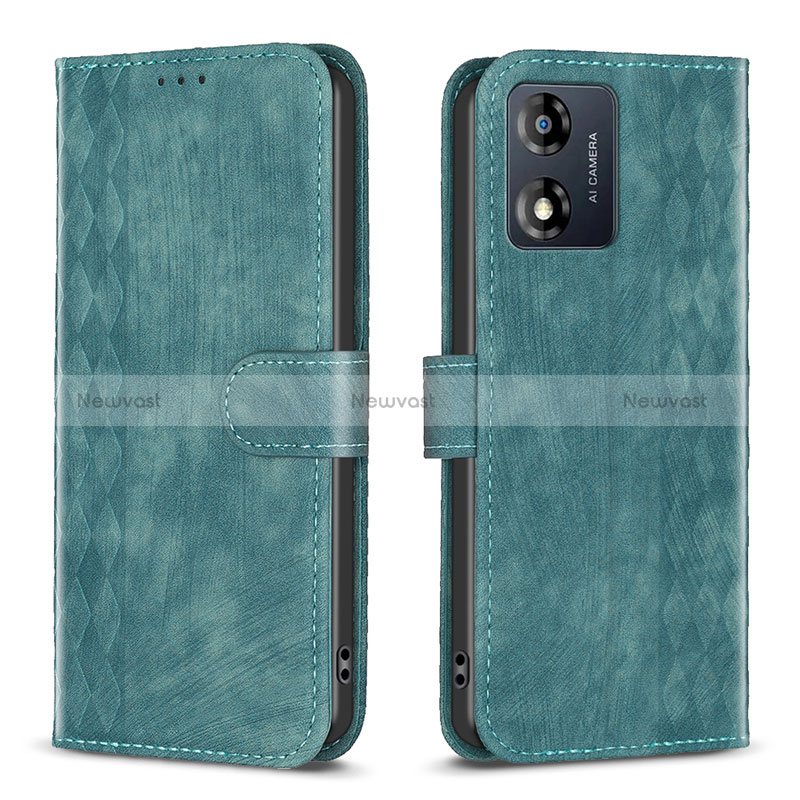 Leather Case Stands Flip Cover Holder B21F for Motorola Moto E13 Green