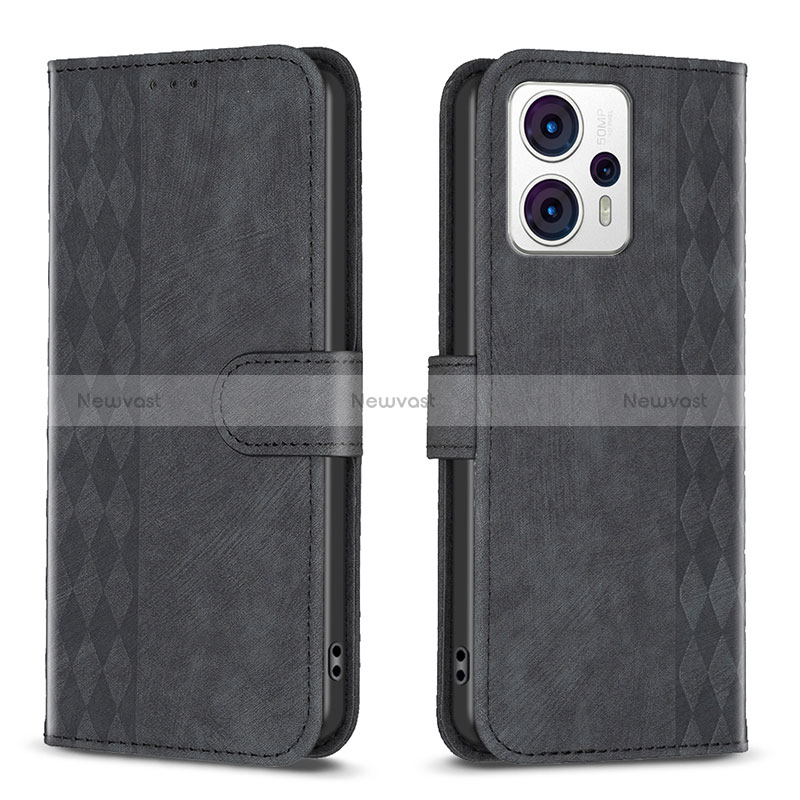 Leather Case Stands Flip Cover Holder B21F for Motorola Moto G23 Black