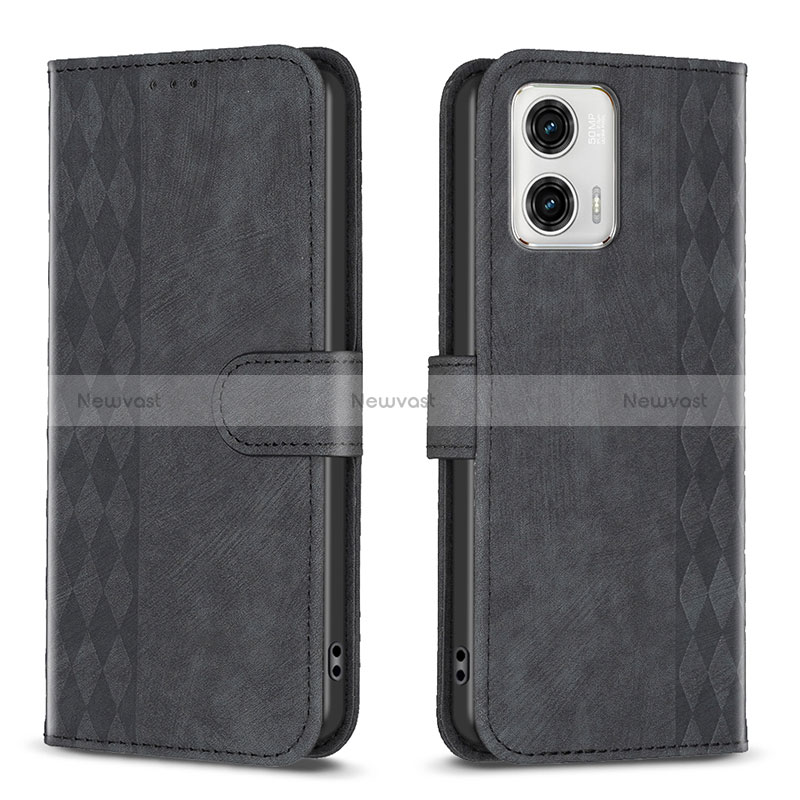 Leather Case Stands Flip Cover Holder B21F for Motorola Moto G73 5G Black