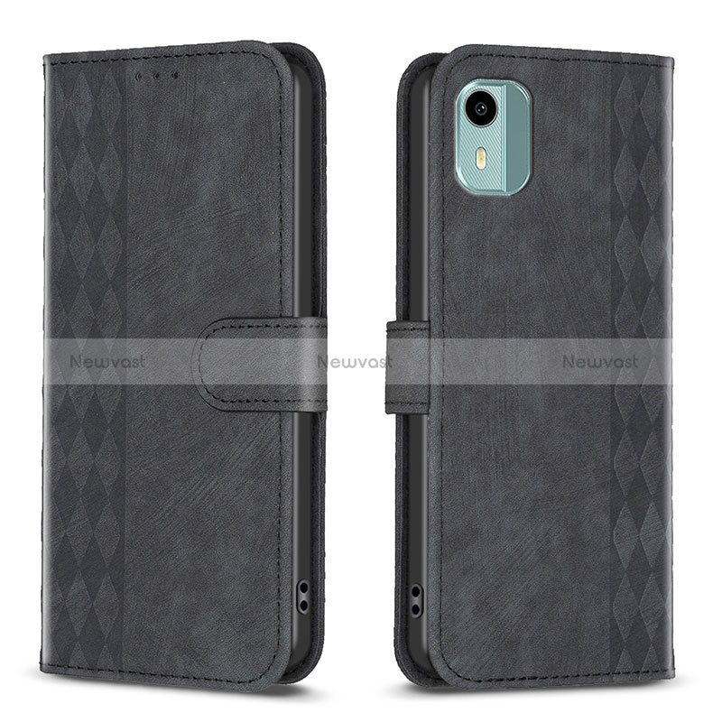 Leather Case Stands Flip Cover Holder B21F for Nokia C12 Plus Black