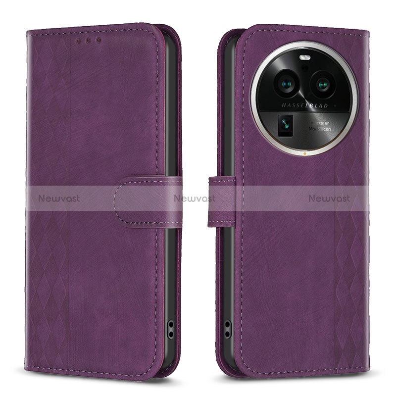 Leather Case Stands Flip Cover Holder B21F for Oppo Find X6 5G Purple