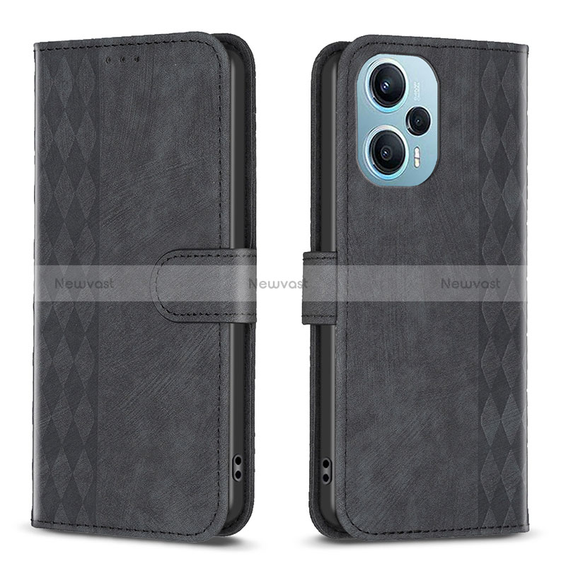 Leather Case Stands Flip Cover Holder B21F for Xiaomi Poco F5 5G Black