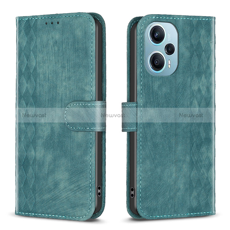 Leather Case Stands Flip Cover Holder B21F for Xiaomi Poco F5 5G Green