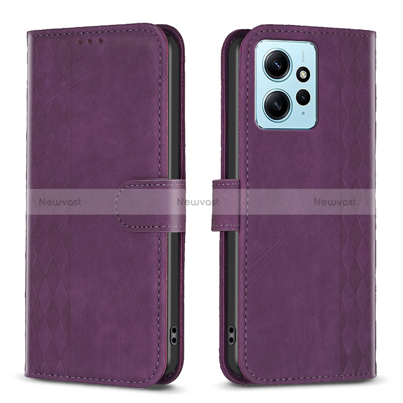 Leather Case Stands Flip Cover Holder B21F for Xiaomi Redmi Note 12 4G Purple