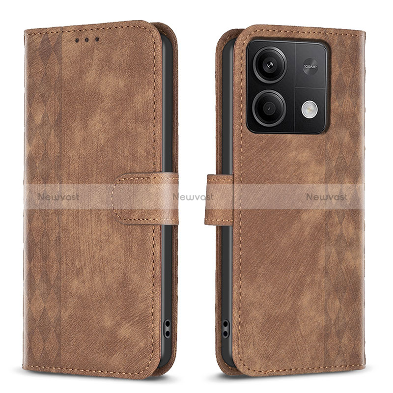 Leather Case Stands Flip Cover Holder B21F for Xiaomi Redmi Note 13 5G Brown