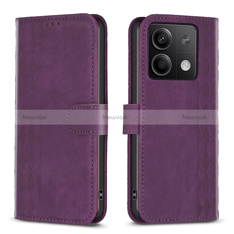 Leather Case Stands Flip Cover Holder B21F for Xiaomi Redmi Note 13 5G Purple