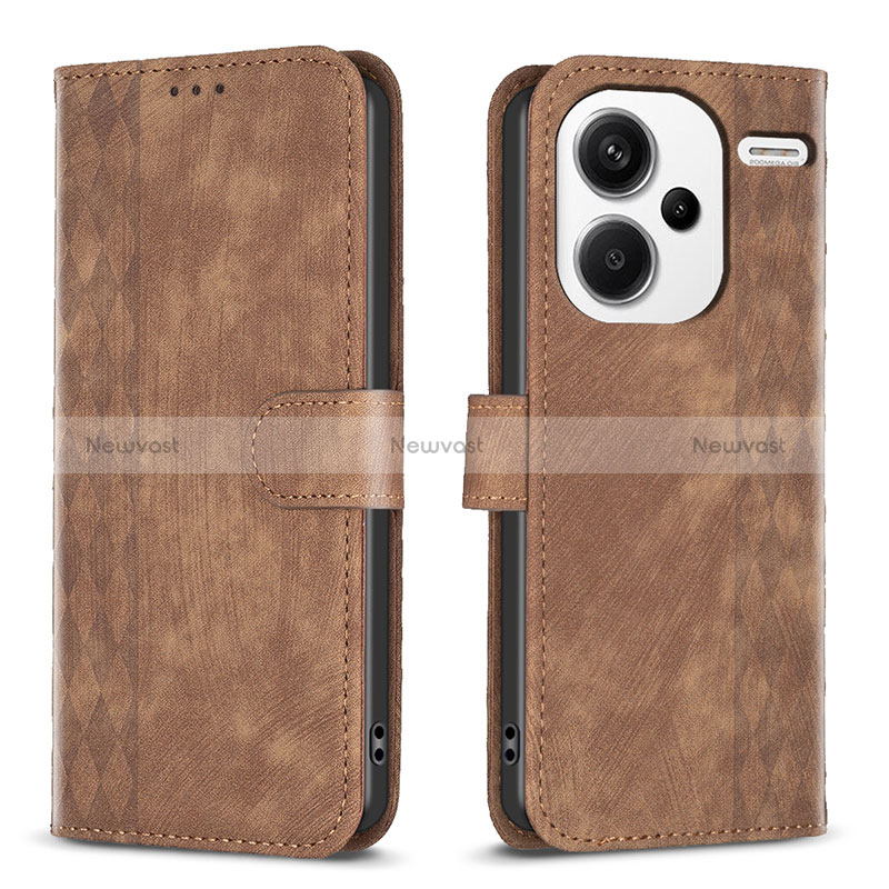 Leather Case Stands Flip Cover Holder B21F for Xiaomi Redmi Note 13 Pro+ Plus 5G Brown