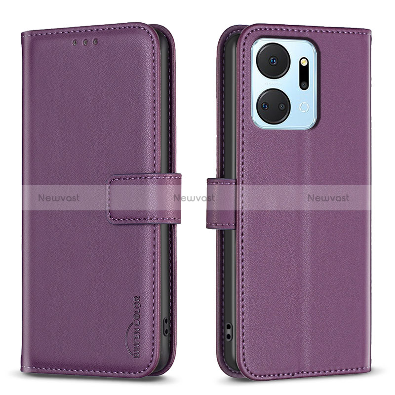 Leather Case Stands Flip Cover Holder B22F for Huawei Honor X7a Purple