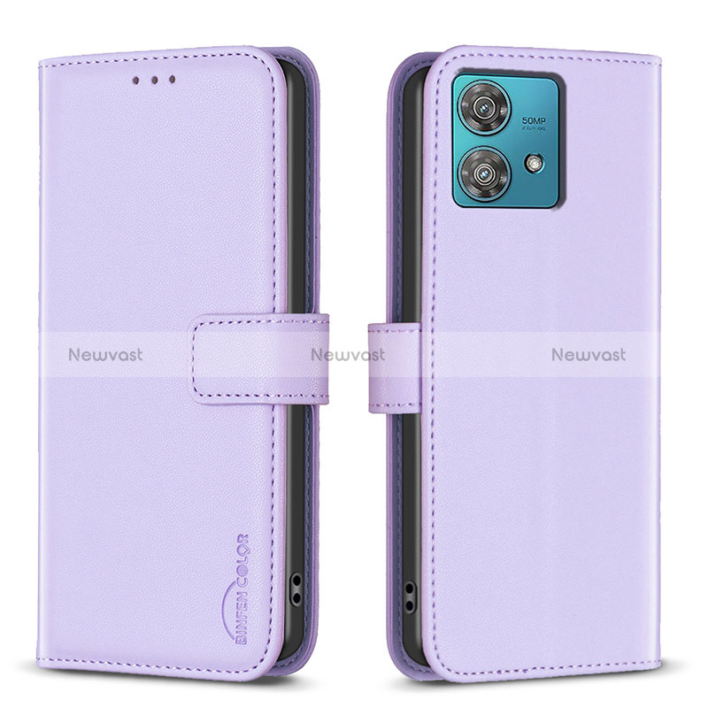 Leather Case Stands Flip Cover Holder B22F for Motorola Moto Edge 40 Neo 5G Clove Purple