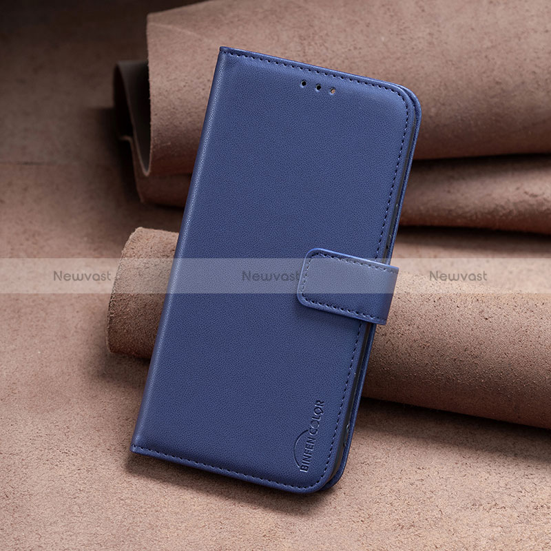 Leather Case Stands Flip Cover Holder B22F for Motorola Moto G73 5G Blue