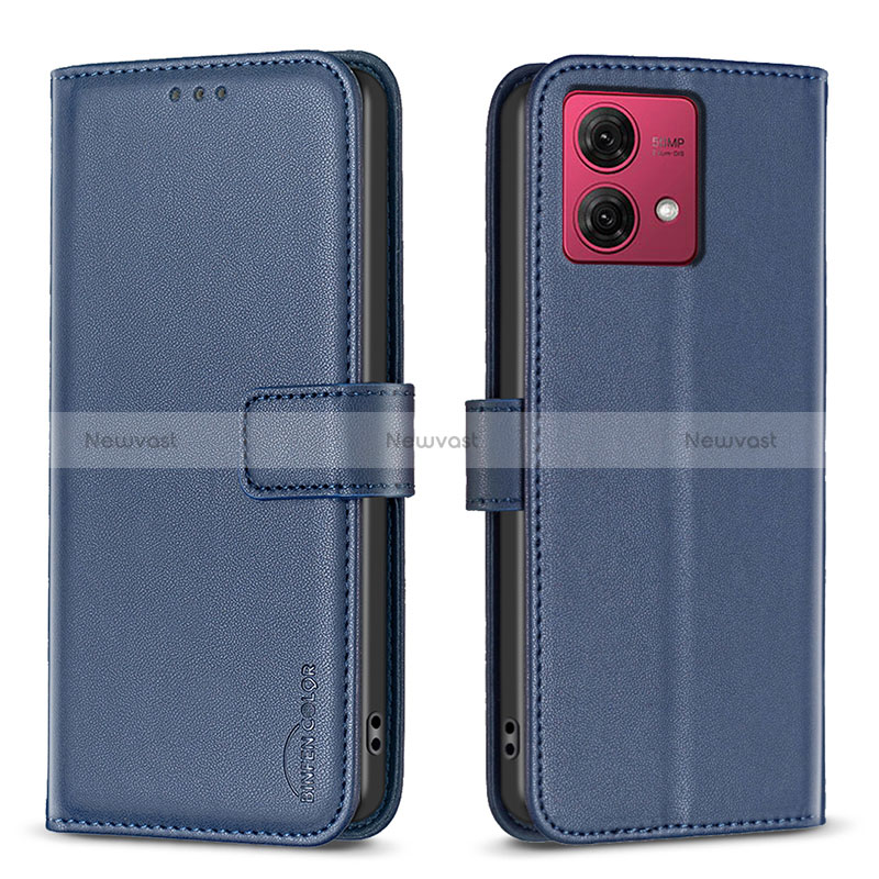 Leather Case Stands Flip Cover Holder B22F for Motorola Moto G84 5G Blue