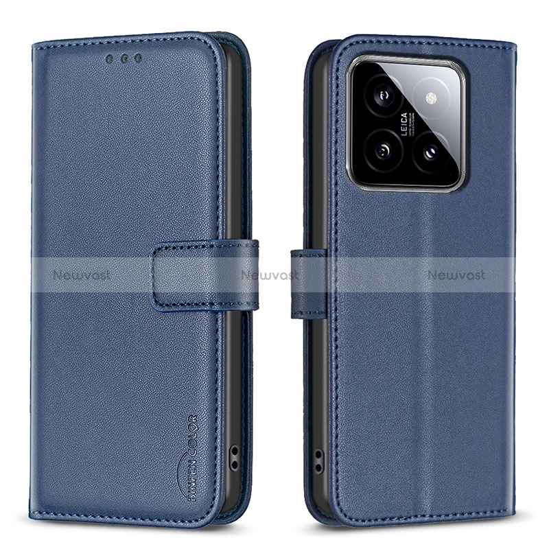 Leather Case Stands Flip Cover Holder B22F for Xiaomi Mi 14 5G Blue