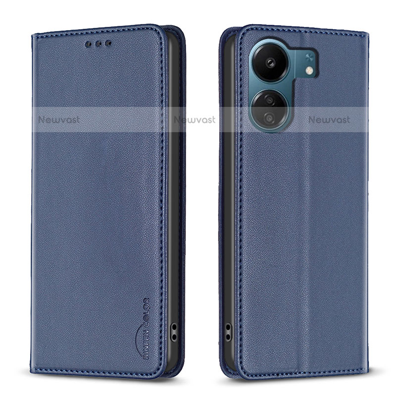 Leather Case Stands Flip Cover Holder B22F for Xiaomi Poco C65 Blue