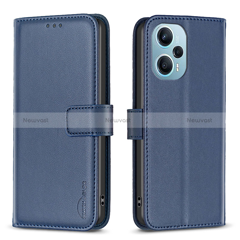 Leather Case Stands Flip Cover Holder B22F for Xiaomi Poco F5 5G Blue