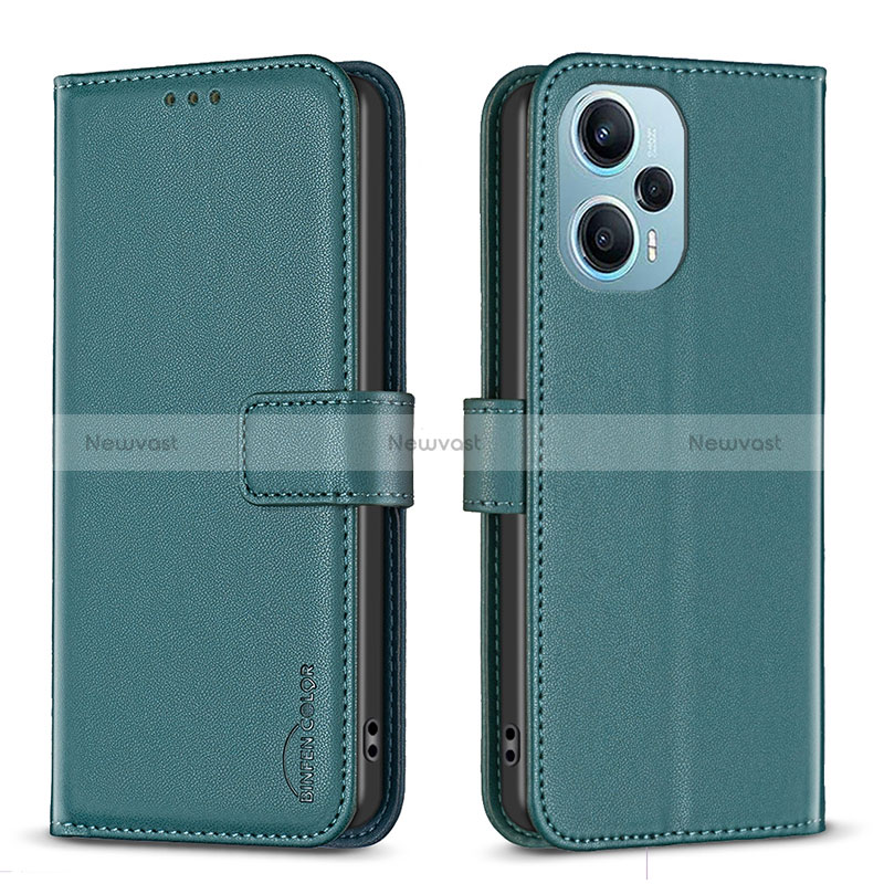 Leather Case Stands Flip Cover Holder B22F for Xiaomi Poco F5 5G Green