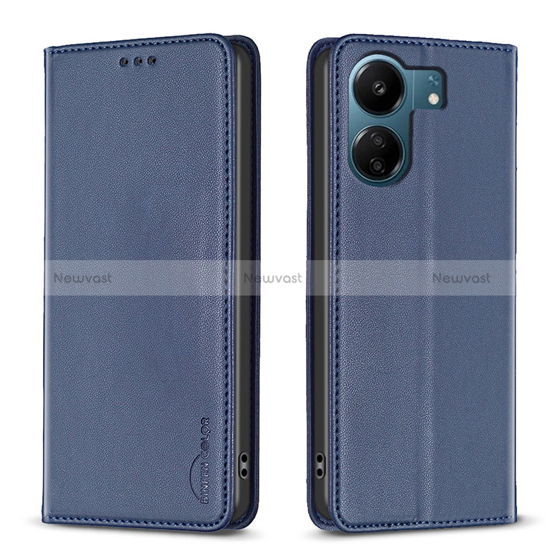 Leather Case Stands Flip Cover Holder B22F for Xiaomi Redmi 13C Blue