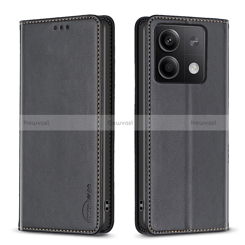 Leather Case Stands Flip Cover Holder B22F for Xiaomi Redmi Note 13 5G Black