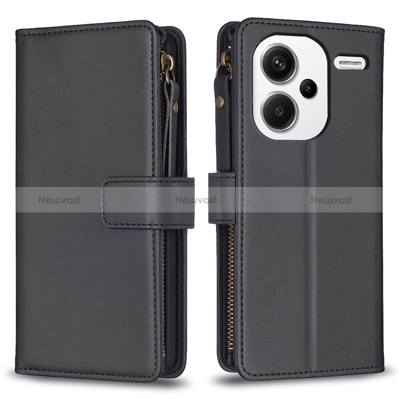 Leather Case Stands Flip Cover Holder B22F for Xiaomi Redmi Note 13 Pro+ Plus 5G Black