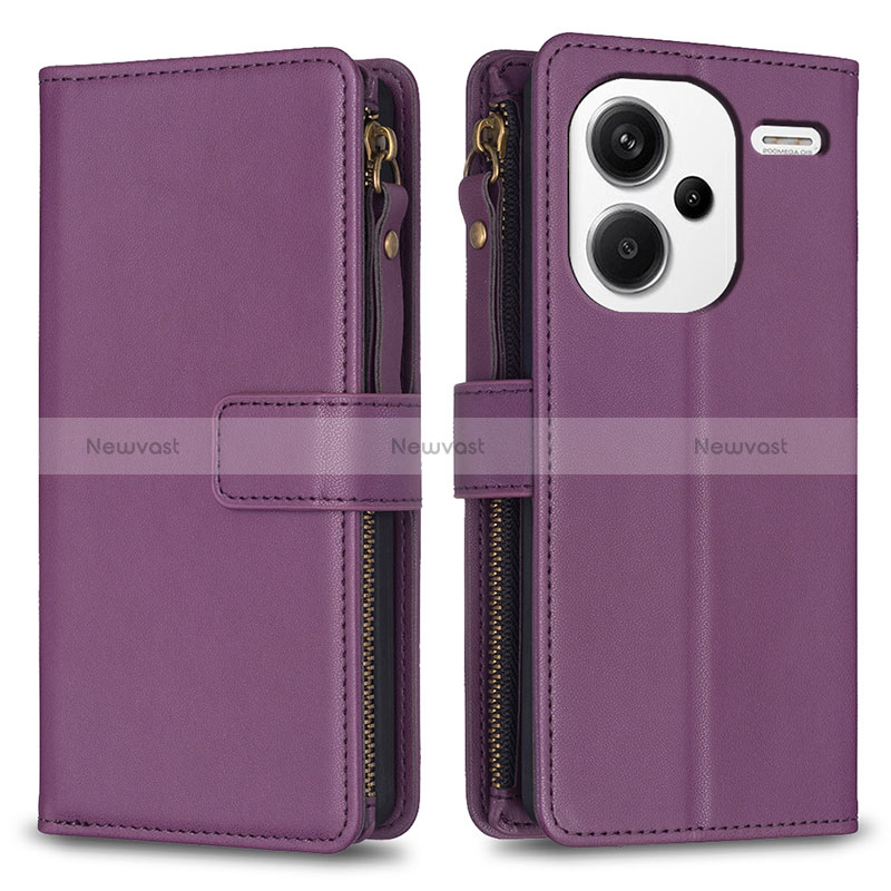 Leather Case Stands Flip Cover Holder B22F for Xiaomi Redmi Note 13 Pro+ Plus 5G Purple